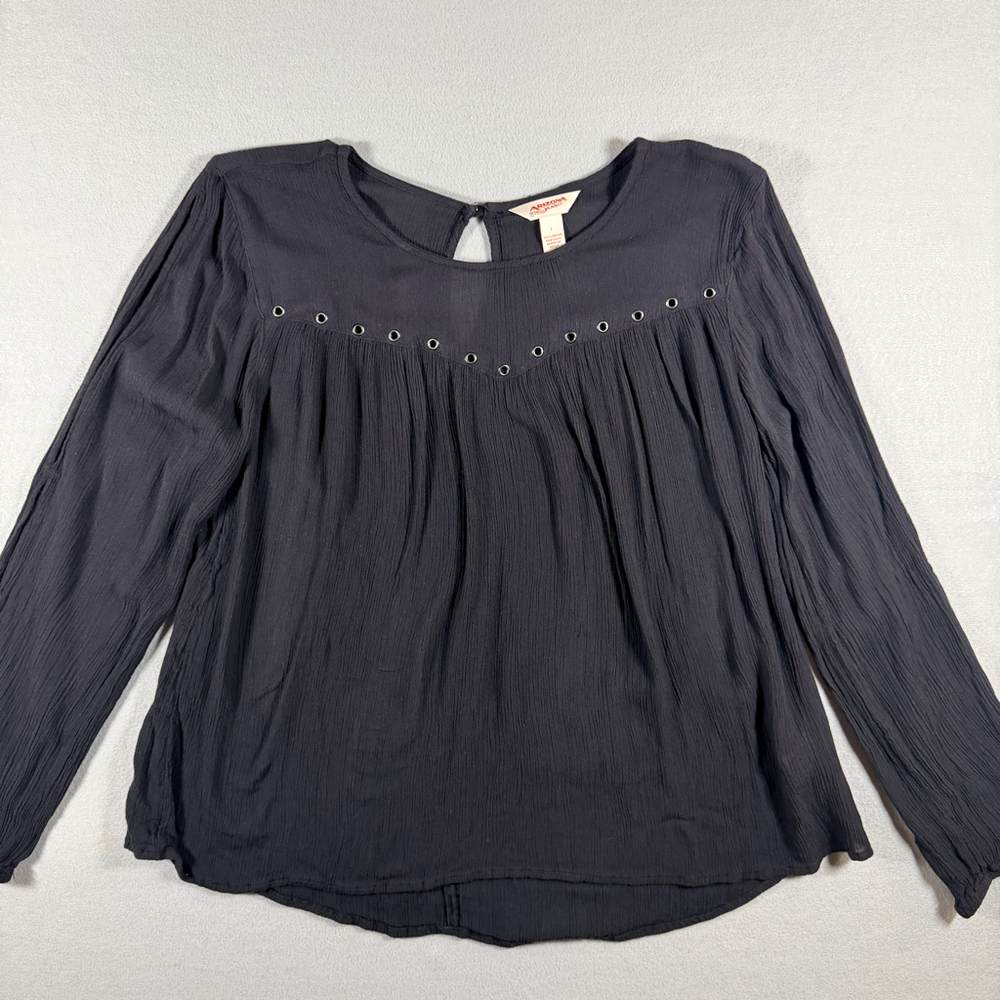 Arizona Jean Co Black Grommet Boho Peasant Top Long Sleeve Womens Large